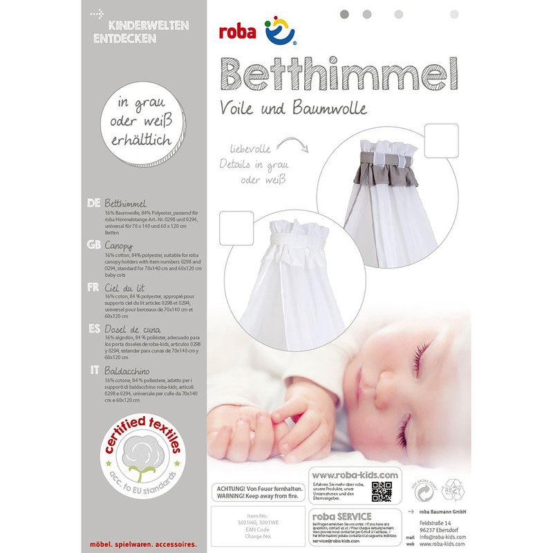 roba Baby Cot Canopy White 16% Cotton 84% Polyester 160