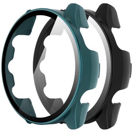 Suoman 2-Pack for Garmin Forerunner 265 Case, High Definition Clear Tempered Glass Screen Protector, Full Coverage Durable PC Hard Protective Cover Bumper (Black+Black) (Black+Green)