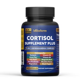 laslafarm 11in1 Cortisol Plus Supplement, 11in1 Ashwagandha and Natural Herbal Complex Vitamin Blend for Daily Mood, Focus and Sleep, Suitable for Women and Men 60 Capsules
