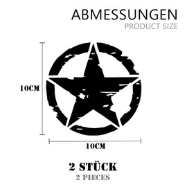 Longivia® Pack of 2 Star Military Stickers (Sizes 25 cm, 20 cm, 15 cm, 10 cm) 4x4 Off Road Sticker USA Army Oldschool - for Motorcycle, Car, Bonnet, Renegade (10 cm Black) Car Sticker