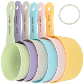 Measuring Cups Set 6, Plastic Measuring Cups Set, Cooking Measuring Cups, Big Capacity Measure Cups 3/4 Cup, 1-1/4 Cup, 1-1/2 Cup, 1-3/4 Cups,1 Cup & 2 Cups for Kitchen and Baking Use Mixing Color