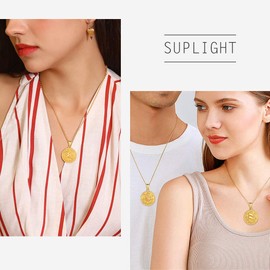 Suplight Gold Scorpio Coin Necklace Custom Name Jewelry Stainless Steel Horoscope Constellation Zodiac Star Sign Charm Necklace for Women Men Birthday