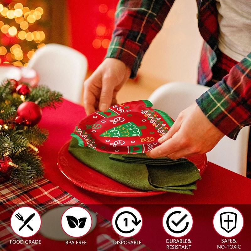JVORFDG 100pcs Christmas Ugly Sweater Plates Party Supplies Xmas Disposable