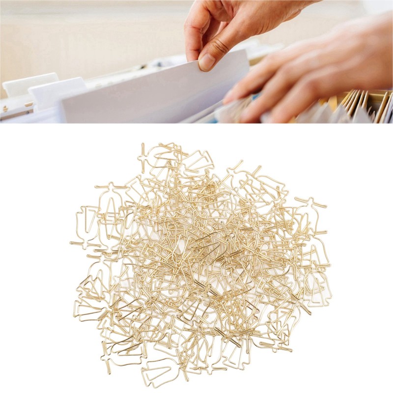 100Pcs Gold Paper Clips Cute Shape Stainless Steel Multifunction Metal