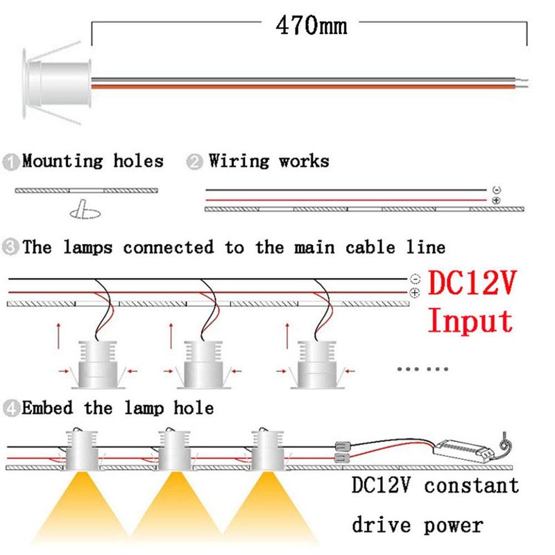 Mini LED Headlight, 9 Pieces, 12 V, 1 W Recessed