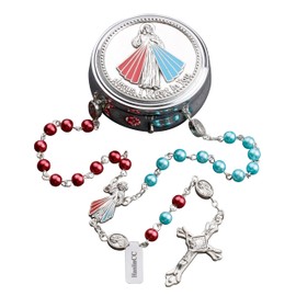 HanlinCC 6mm Glass Pearl Beads Divine Mercy Catholic Rosary Necklace with Steel Gift Box for Men and Women