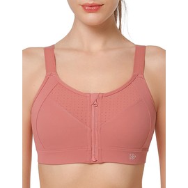 Yvette Adjustable Sports Bras for Women High Impact - Zip Front Sports Bra Plus Size Wireless for Running Workout,Rose Red,Large Plus