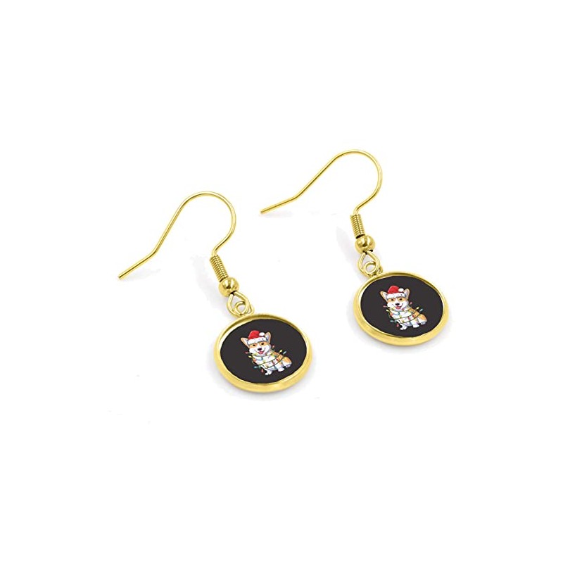 Corgie Christmas Drop Dangle Earring, Gold