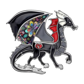 WEVENI Alloy Fantasy Dinosaur Dragon Brooch Enamel Pins for Women Lady Girl Fashion Jewelry Gift (Ebony)