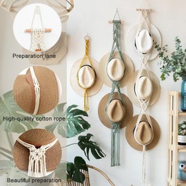 Pack of 2 Macrame Hat Hangers, Cotton Rope Hat Stand Cap Holder Door Hat Racks for Wide Brim Hat Scarves Handbags Towels