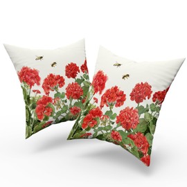 Sphragiyn Spring Summer Pillow Covers 18x18 inch Set of 2 Geranium Watercolor Flowers Decorative Throw Pillow Covers Famliy Indoor Decoration for Home Living Room Couch Sofa Bed