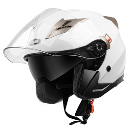 YEMA Open Face Motorcycle Helmets, DOT Approved 3/4 Moped Helmet Dual Visor Quick Release Buckle, Helmets for Adults Motorcycle Men Women Helmets for Moped Scooter Streey (White, XX-Large)