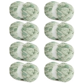 HOMBYS Chunky Chenille Yarn for Hand Knitting,Fluffy Plush Thick Yarn for Arm Knitting,Super Bulky Giant Yarn,Big Soft Speckle Yarn for Crocheting,8 Jumbo Pack,Sage Green (29 yds,7.5 oz Each Skein)