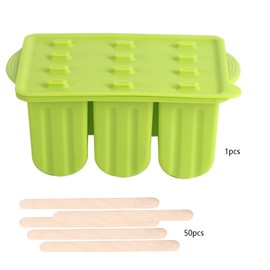 12-Grids Food Grade Silicone Ice Cream Mold Maker Making Tool with Cover and Ice Cream SticksGreen