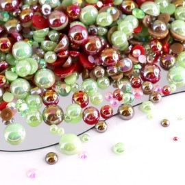 6000pcs Mix Pearls and Rhinestones 2mm-10mm More Size Flatback Pearl Green for Nail Art Design and DIY Crafts Clothes Shoes Bags