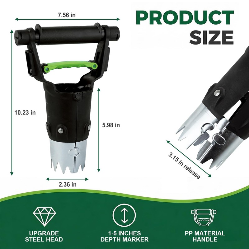 H HUGELEAF Garden Bulb Planter Tool 1-5 Inch Depth