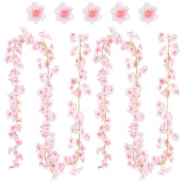 3 Pack 180cm Artificial Silk Cherry Blossom Garland Vines, Artificial Cherry Blossom, Hanging Vine Garland Artificial Flowers, for Home Wedding Indoor Outdoor Garden Wall Decor Party Decoration (Pink)