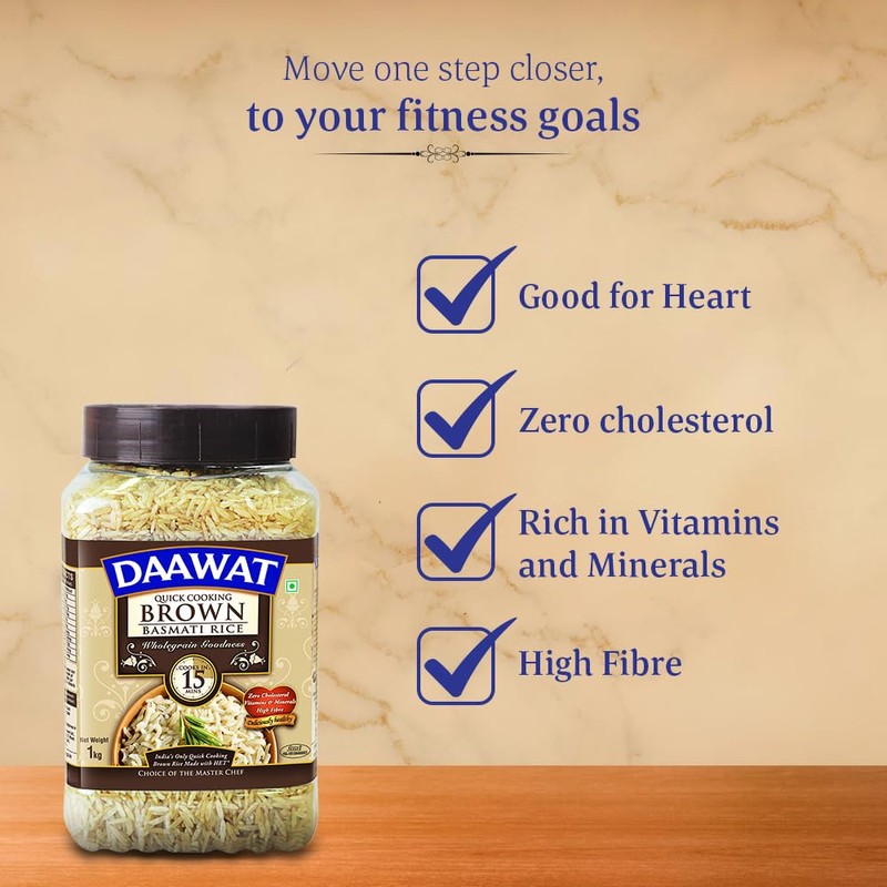 Daawat Brown Basmati Rice, 1kg, Jar