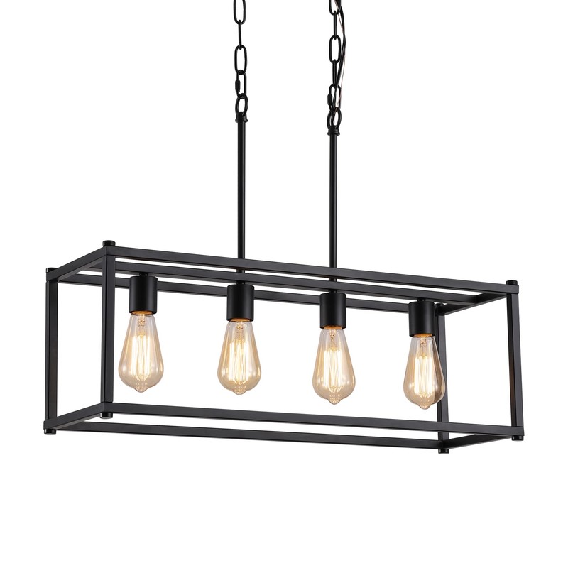 AMZASA Black Rectangle Island Lighting Rectangular Modern Industrial Chandelier 4