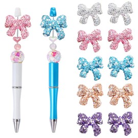 Frinnovan, 10 Pack Rhinestone Bow Shaped Beads for Beadable Pens Crystal Bowknot Loose Large Spacer Bead DIY Keychain Earring Necklace Jewelry Making