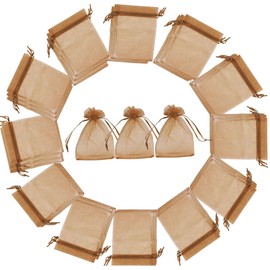 creative balloons Organza Bags Brown 7 x 9cm Organza Gift Bags 50 Pack Wedding Christmas Favour Drawstring Bags Jewellery Bags Candy Mesh Pouch Bag Small Gifts