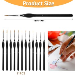 11 Pcs Detail Paint Brush Set - Professional Fine Tip Miniature Brushes for Acrylic, Watercolor & Oil Painting - Perfect for Model Kits, Nail Art & Rock Painting (Black)