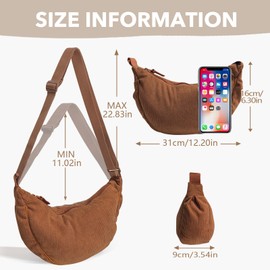 GoPaw Women's Corduroy Crossbody Bag, Crescent Moon Bag, Corduroy Shoulder Bag, Women's Crescent Moon Bag, Shoulder Bag with Shoulder Strap, Adjustable Casual Corduro, brown