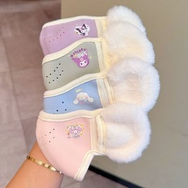 Girls' Warm Fleece Mask with Integrated Kuromi Earmuffs Thick Purple Kuromi 3ea