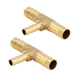 Yoebor Brass Reducing Hose Barb Splice T-Fitting, Reducer Tee Union Mender Joiner, 16mm Barb x 8mm Barb x 16mm Barb, 5/8" x 5/16" x 5/8" Hose ID (Pack of 2)