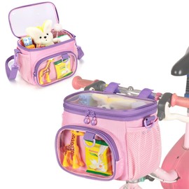 LoDrid Bicycle Front Bag, Bike Basket, fit Most Handlebar,Tricycle, Scooter Bag with Shoulder Strap, Pink
