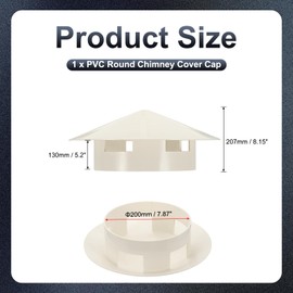 PATIKIL 8" Chimney Cap, Roof Vent Cap Cowl Rain Cover PVC Round Chimney Mushroom Shaped Air Vent Cover for Fireplace Exhaust Exterior Stove Pipe, White