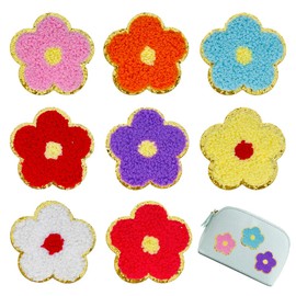 8 PCS 2.3 inch Flower Chenille Patches - Self Adhesive & Iron On Patches for Clothing, Bags, Hats, Backpacks & Jeans (Multicolour)