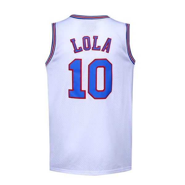Men's Basketball Jersey #10 LOLA Space Movie Shirts (White, Small)