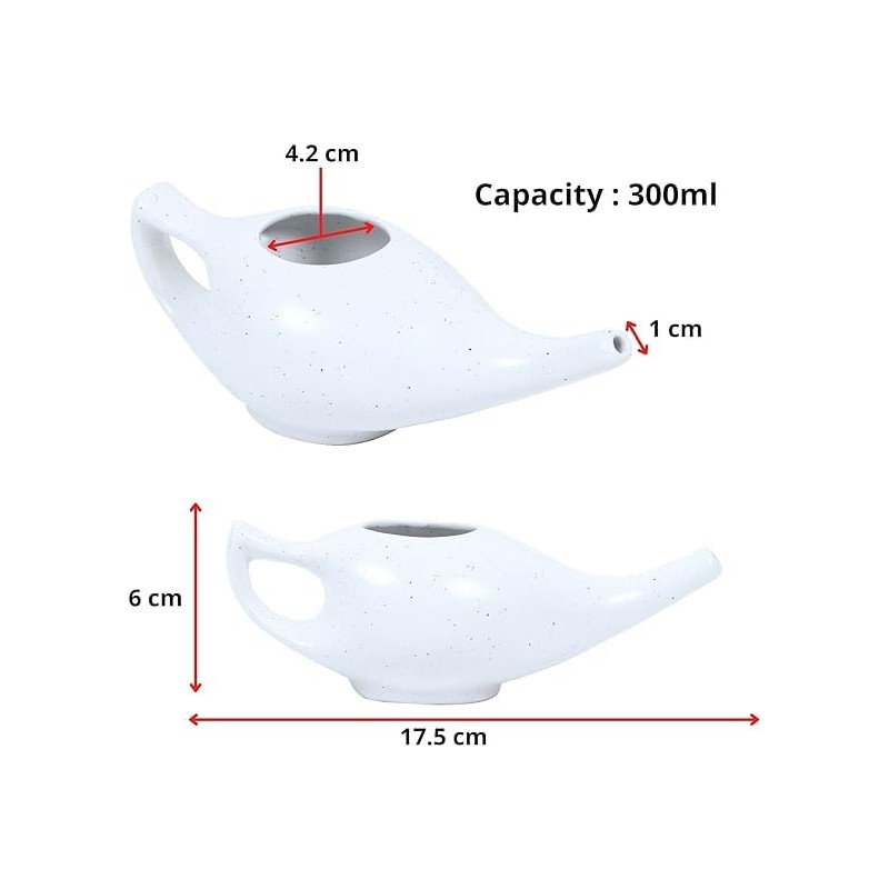 WHOLELIFEOBJECTS Leak Proof Durable Porcelain Ceramic Neti Pot Hold 300
