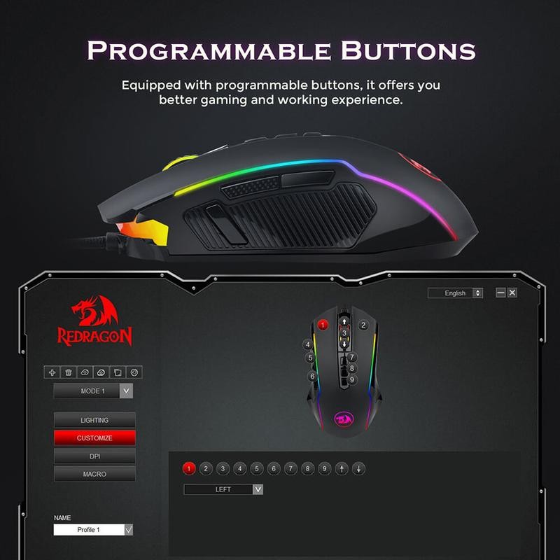Redragon M910 Ranger Basic RGB Wired Gaming Mouse 8000 DPI