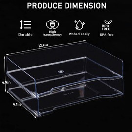 2 Tier Stackable Letter Tray, Transparent Desk Paper Tray File Organizer, A4 Size Document Paper Sorter Tray, Stacking Support PET File Tray for Office, Home or School (Clear)