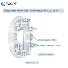 ECCPP 2X 1 inch 6x5.5 to 6x5.5 Wheel Spacers 6 Lug 6x139.7mm to 6x139.7mm 12x1.25 Studs 108mm ID