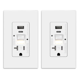 ELEGRP GFCI Outlet with USB Ports and Nightlight, 20 Amp Self-Test GFCI Combination with USB Ports, Tamper Resistant GFCI USB Outlet w/Nightlight, Wall Plate Included, UL Listed, Matte White, 2 Pack