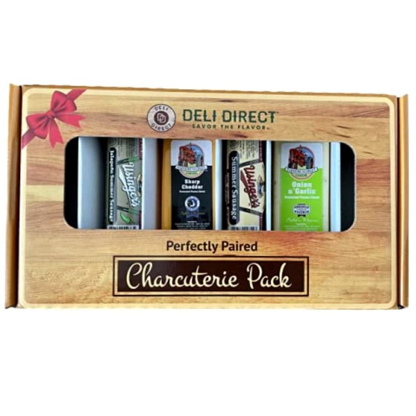 Deli Direct Wisconsin Meat and Cheese Gift Basket - Food Gifts for Dad, Men, Husband - Farmers' Market and Usinger's Food Gift Box Includes 2 Cheeses and 2 Summer Sausages