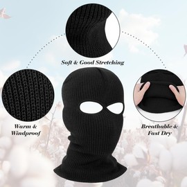 HAGOT Balaclava 3-Hole/2-Hole Balaclava, Knitted Balaclava, Ski Hat for Motorcycle and Bike, Multifunctional Mask, black