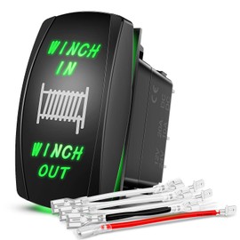 Nilight Winch Rocker Switch Momentary Toggle ON-Off-ON DPDT 7Pin 12V 24V Jumper Wires in Out Switches Green for Cars Trucks Caravans Boat
