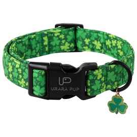 UP URARA PUP St. Patrick's Dog Collar, Lucky Clover Pet Collar with Quick Release, Comfortable Adjustable Shamrock Puppy Collar for Small Medium & Large Dogs