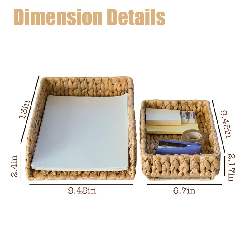 PINXIURY Woven Water Hyacinth Paper Organizer for Desk – Set