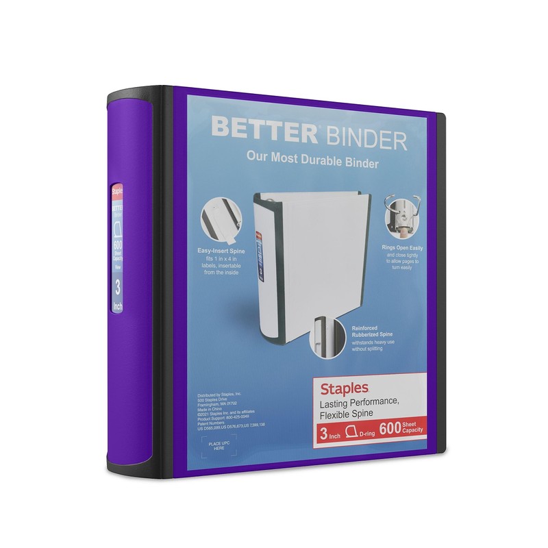 Staples 3-inch 3-Ring Better Binder, Purple, 2/Pack (ST55896-CCVS)