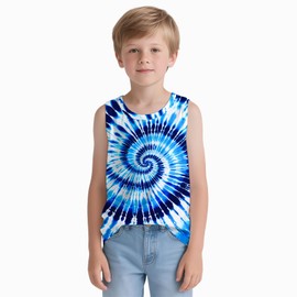 Poykopty Kids Blue Tie Dye Tank Tops Childrens Sleeveless T-Shirts Hippies Tees for 7-8 Years Boys Girls