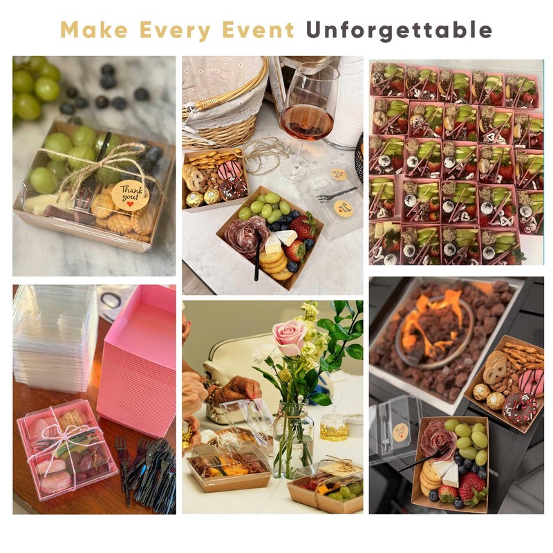 Leafiew 50 Pack Small Charcuterie Boxes with Clear Lids and