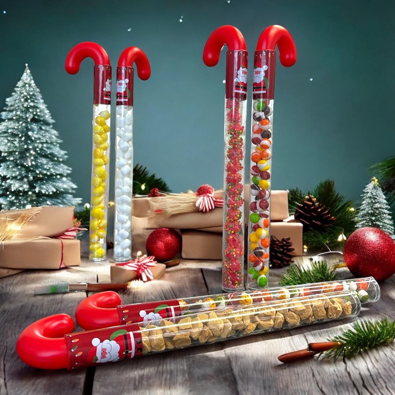 G-Box 50 Empty Christmas Candy Cane Tubes with Red Topper