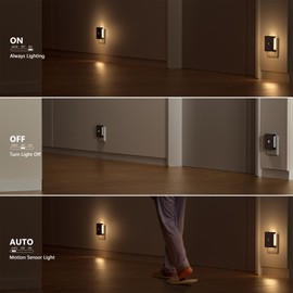 Feliigo Feliigo Nachtlicht Steckdose mit Bewegungsmelder, 2 Stck LED Nachtlicht mit Hinterleuchtete, Helligkeit Einstellbar fr Kinderzimmer, Schlafzimmer, Kche, Treppe, Flur - Schwarz