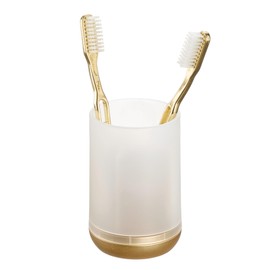 iDesign 3 Divided Sections for Bathroom or Vanity-Frost/Gold Toothbrush Holder