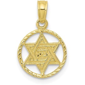 Unbranded 10k Yellow Gold Star of David in Circle Frame Pendant